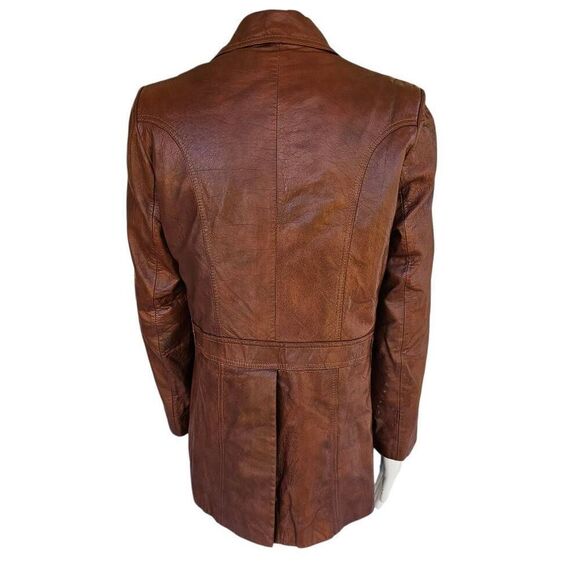 Vintage Designer International Leather Coat 42L Brown 70s Style Zip Liner - Picture 6 of 13
